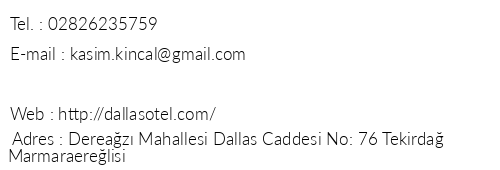 Dallas Hotel & Pansiyon telefon numaralar, faks, e-mail, posta adresi ve iletiim bilgileri